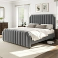 thumbnail image 6 of King Size Velvet Upholstered Platform Bed Frame with 50.2" Tufted Headboard & Nailhead Trim – No Box Spring Required, 6 of 9