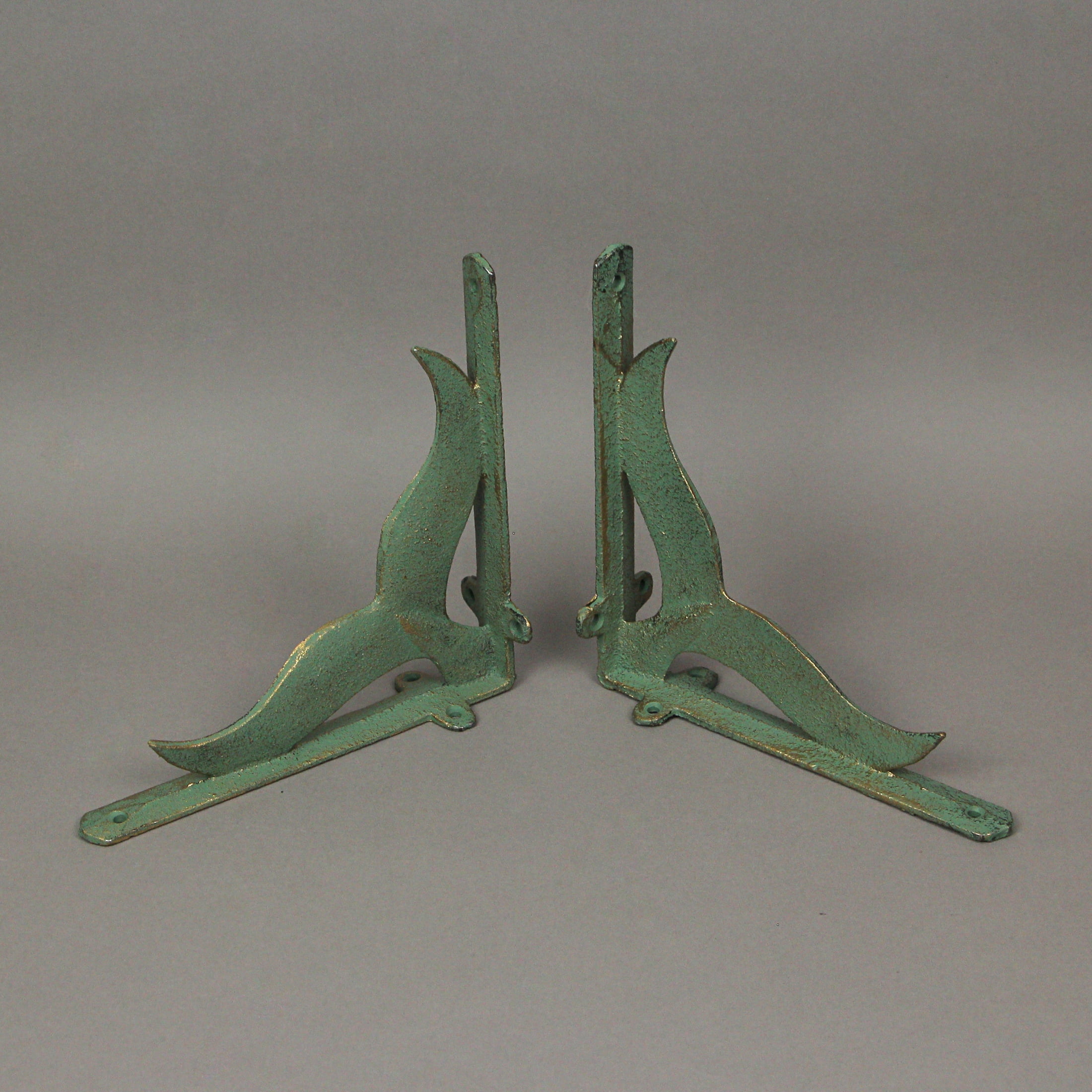 Zeckos Verdigris Cast Iron Whale Tail Wall Shelf Brackets Set of 2