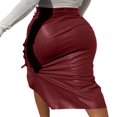 thumbnail image 2 of Women High Waist Button Trim Solid Color Slit Bodycon Leather Midi Pencil Skirt, 2 of 2