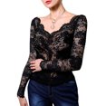 thumbnail image 1 of Doublju Women's Long Sleeve V-Neck Scallop Lace Casual Top, 1 of 2
