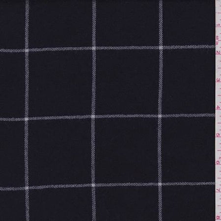 Navy Blue Windowpane Check Wool Flannel Fabric By The Yard Navy Blue Windowpane Check Wool Flannel Fabric By The Yard