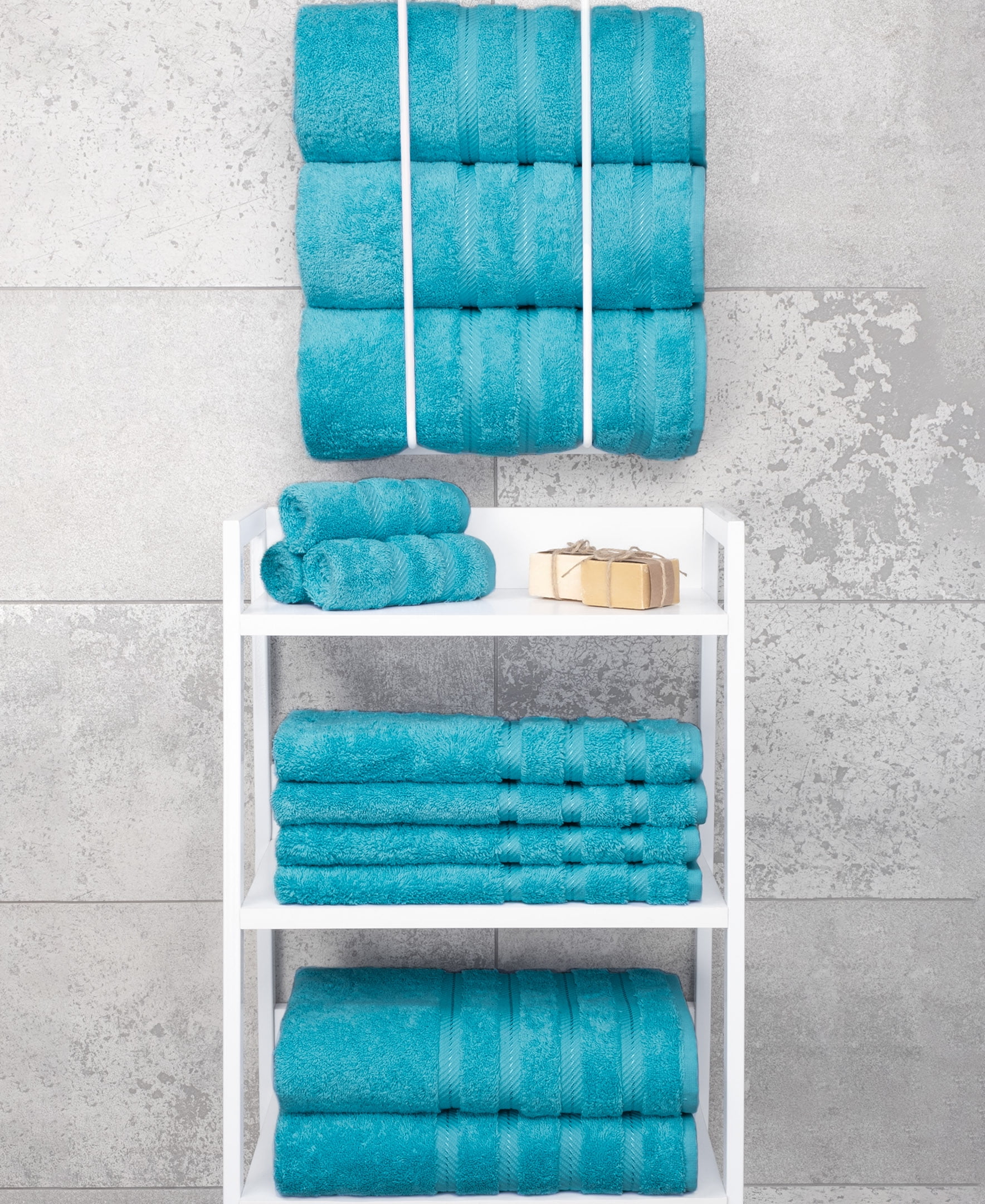 American Soft Linen Luxury 4 Piece Bath Towel Set, 100% Cotton Turkish Bath Towels for Bathroom, Aqua Blue