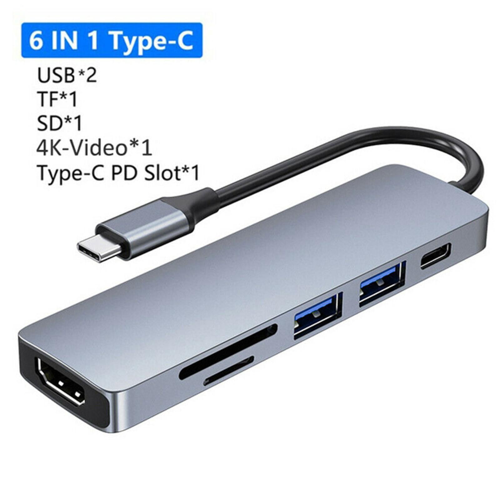 Expand Type C Laptop with 6-in-1 USB Hub 4K, Dual Card Slots, Fast USB Ports, Power Delivery