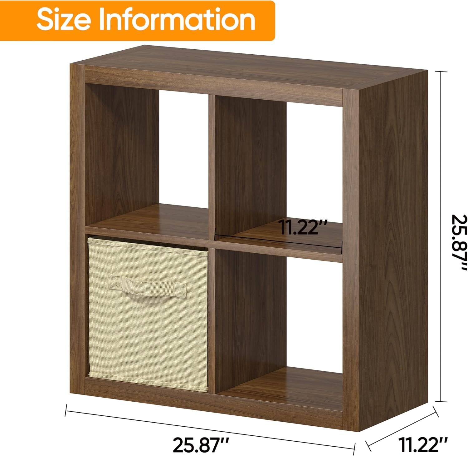 Bookshelf with Storage Bins, 4-Cube Storage Organizer with Back Panels, Modern Wood Open Bookcase, Multifunctional Display Shelf for Living Room, Bedroom, Home Office, Classic Oak