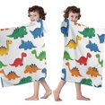 thumbnail image 4 of White Colorful Dinosaurs Pattern Hooded Bath Towel，60"x35" for Ages 3 To 12 Kids, Quick Dry Lightweight Soft Microfiber Hood Beach Towel Cover Up for Kids, 4 of 7