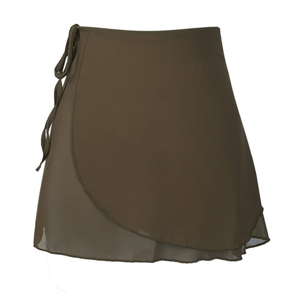 renvena Women Chiffon Ballet Wrap Skirt Lace-up Dance Skirts Ballerina Mini Skirts With Adjustable Waist Tie LightBrown M