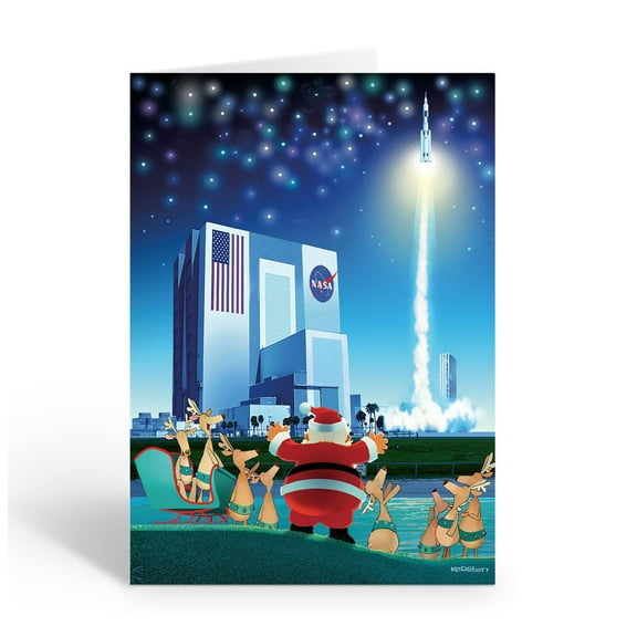 Stonehouse Collection VAB and Rocket Christmas Card, Nasa Holiday Card, Outer Space Christmas - 12 Cards and 12 Envelopes, Made in the USA (Standard)