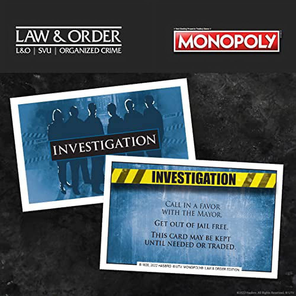 MONOPOLY: Law & Order | Buy, Sell, Trade Spaces Featuring Olivia Benson, Jack McCoy, Elliot Stabler, and more | Collectible Classic Monopoly Game | Officially-Licensed Law and Order Game & Merchandise