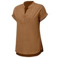 thumbnail image 6 of Breezora Women V Neck Button Down Short Sleeve Top Modern Side Slit Design Casual Comfortable Tee Shirt XL Size Coffee, 6 of 8