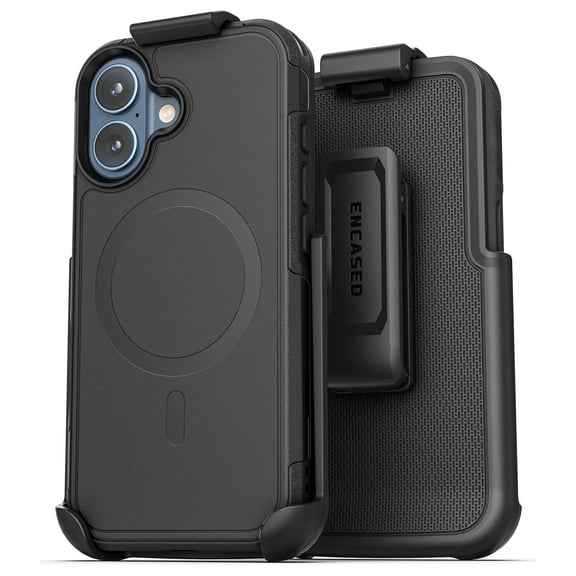 Encased for iPhone 17 Dual-Layer Case with Belt Clip (Challenger Series) - Heavy Duty Protective Case and Holster - Compatible with MagSafe (Black)