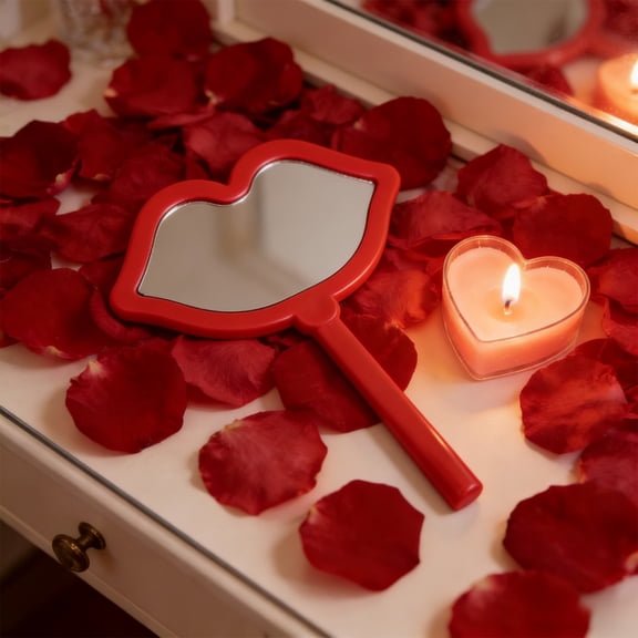Anhility Lip Shaped Handheld Mirror, 4.72"x6.29", Cute Portable Makeup Mirror for Valentine's Day Wedding Engagement Party, Red