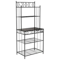 - 5-Tier Standing Kitchen Bakers Rack for with Storage Microwave Stand, Metal Frame with Marble Finish - Black