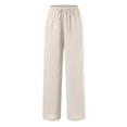 thumbnail image 5 of Lixiuxyad Womens Cotton Linen Palazzo Pants Drawstring Elastic Waist Casual Wide Leg Trousers with Pockets White, 5 of 6