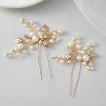 2Pcs Bridal Hair Accessories Pearl Bride Wedding Hair Pins Leaf Bridal Head Piece Rhinestones Hair Jewelry Gold Hair Accessories for Women and Girls