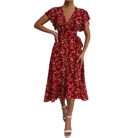 

Paptzroi Back Short Dress Casual Sleeve Strap Fashion Print V-Neck Women s Open Women s Casual Dress V Dresses for Women Maternity Holiday Dress Womens Long Vintage Dresses Stylish Dresses Party Fas