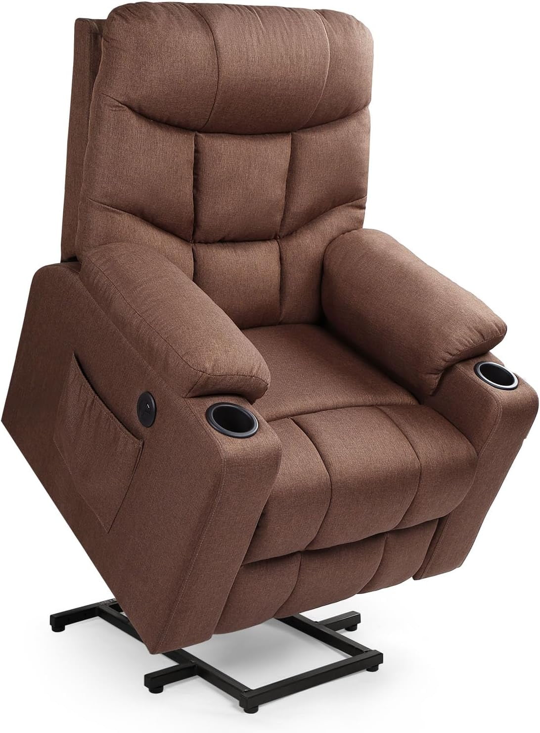YODOLLA Large Power Lift Recliner for Elderly, Heavy Duty Electric Lift Chair with Heated Vibration Massage in Clay, Brown