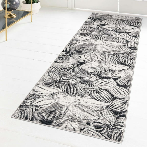 Unique Loom Blossom Collection Area Rug - Ocho (2' 7" x 12' Runner Charcoal/Ivory)