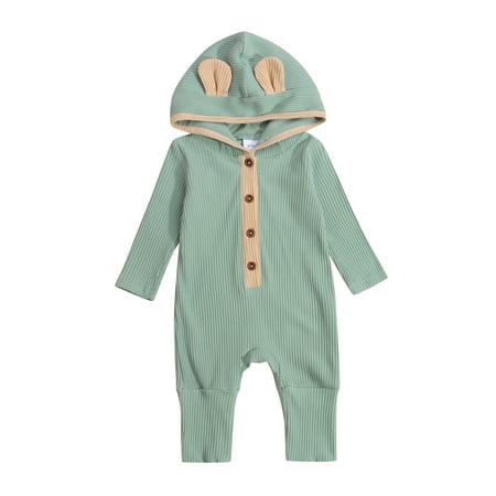 

sdghg Baby’s Casual Long Sleeve Jumpsuit Fashion Contrast Color Button Round Neck Hooded Romper