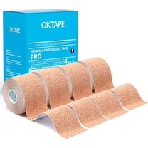 OK TAPE PRO Kinesiology Tape Uncut Roll, Elastic Physical Therapy Athletic Tape for Pain Relief, Muscle Support, Kinetic Tape, Water Resistant, 2in X 16.4ft -Beige 4 Pack