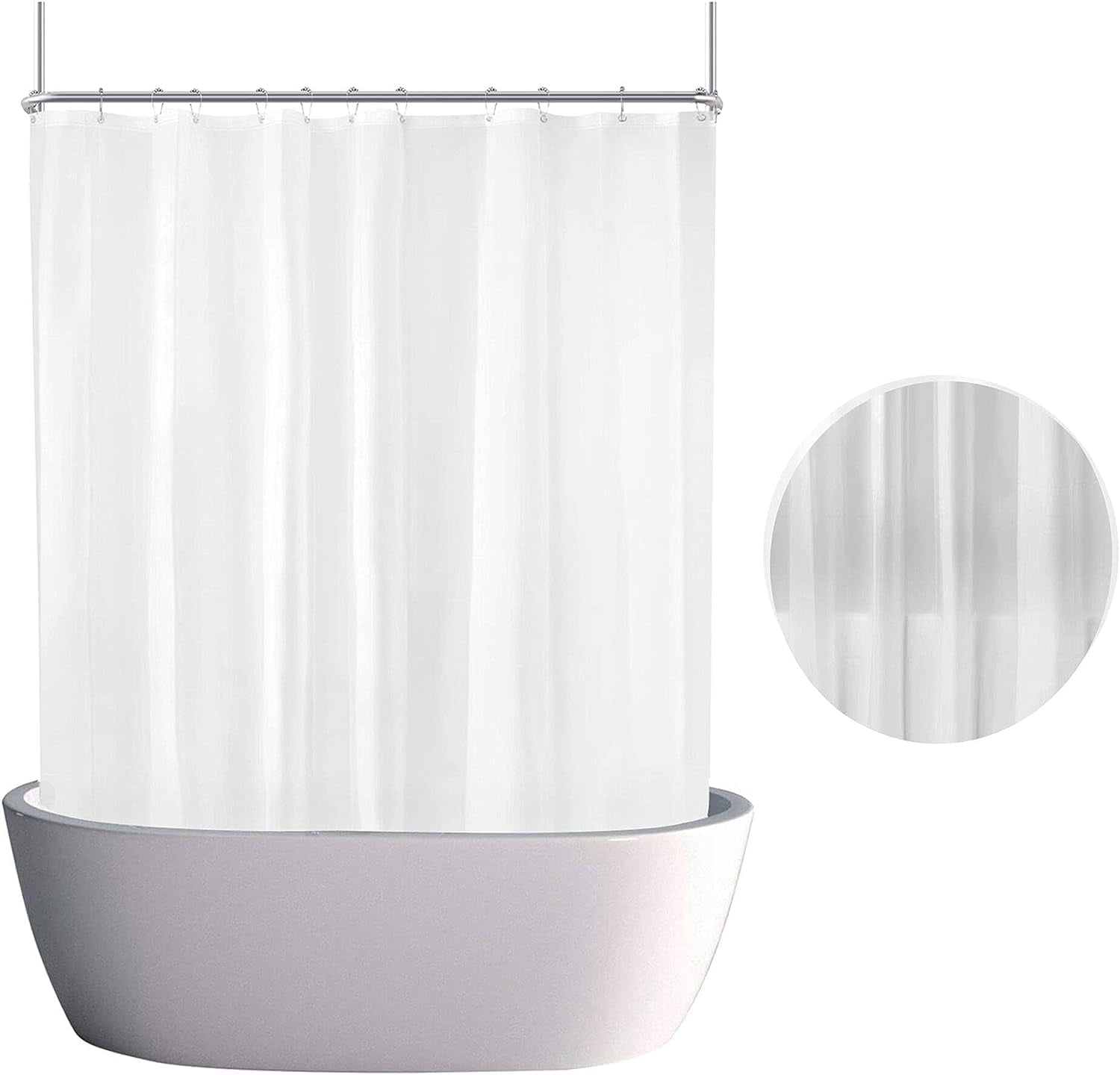 Clawfoot Tub Shower Curtain Warp Around, 180x70 Inches Clear Shower Curtain Plastic Liner Round for Bathroom Extra Wide with 36 Metal Hooks PEVA Waterproof, White Translucent