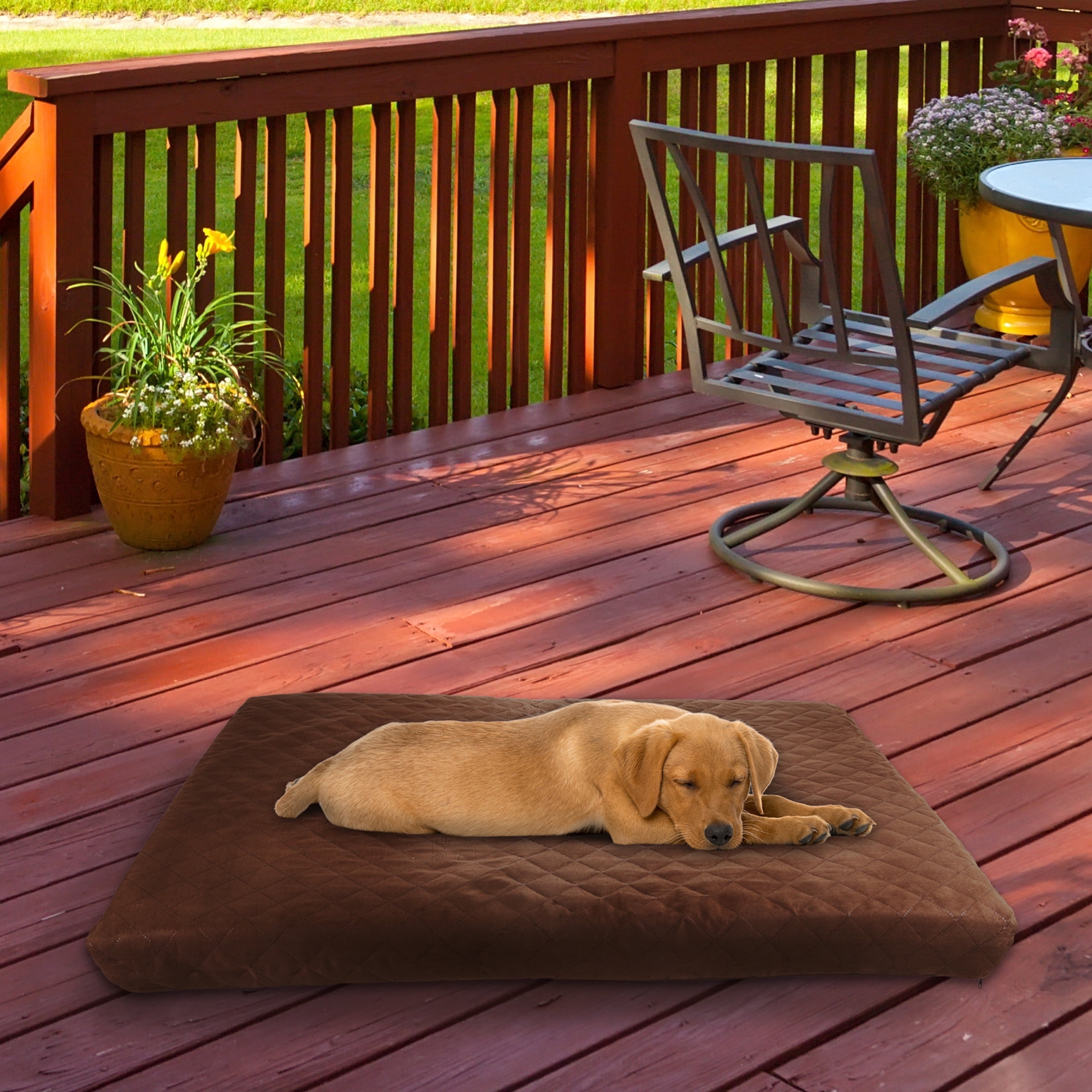 Waterproof Memory Foam Pet Bed- Indoor/Outdoor Dog Bed with Water Resistant Non Slip Bottom and Removeable Washable Cover, 36 x 27 by PETMAKER -Brown