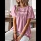 thumbnail image 5 of Blusas de Verano para Mujer, Cuello Redondo, Corta, Blusas Casuales de con Dobladillo de Encaje Fluido, Ropa de Moda 2025 Rosa L, 5 of 10