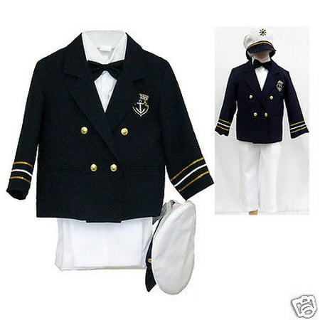 NAVY BABY BOY TODDLER Costume Nautical CAPTAIN SAILOR SUIT Hat White Pants 1-7