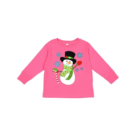 Inktastic Christmas Snowman in Top Hat with Candy Cane Boys or Girls Long Sleeve Toddler T-Shirt