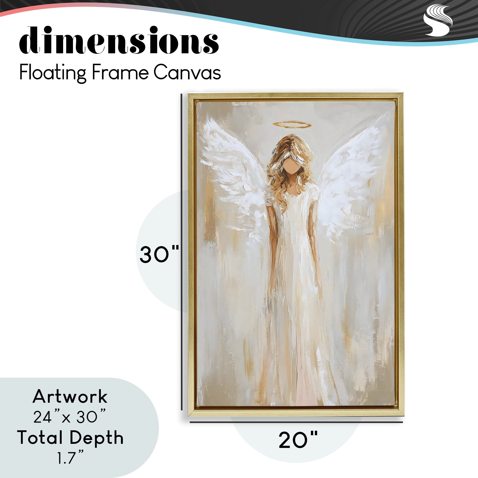 Divine White Robe Angel Gold Framed Floater Canvas Wall Art, design by Petal Prints Design
