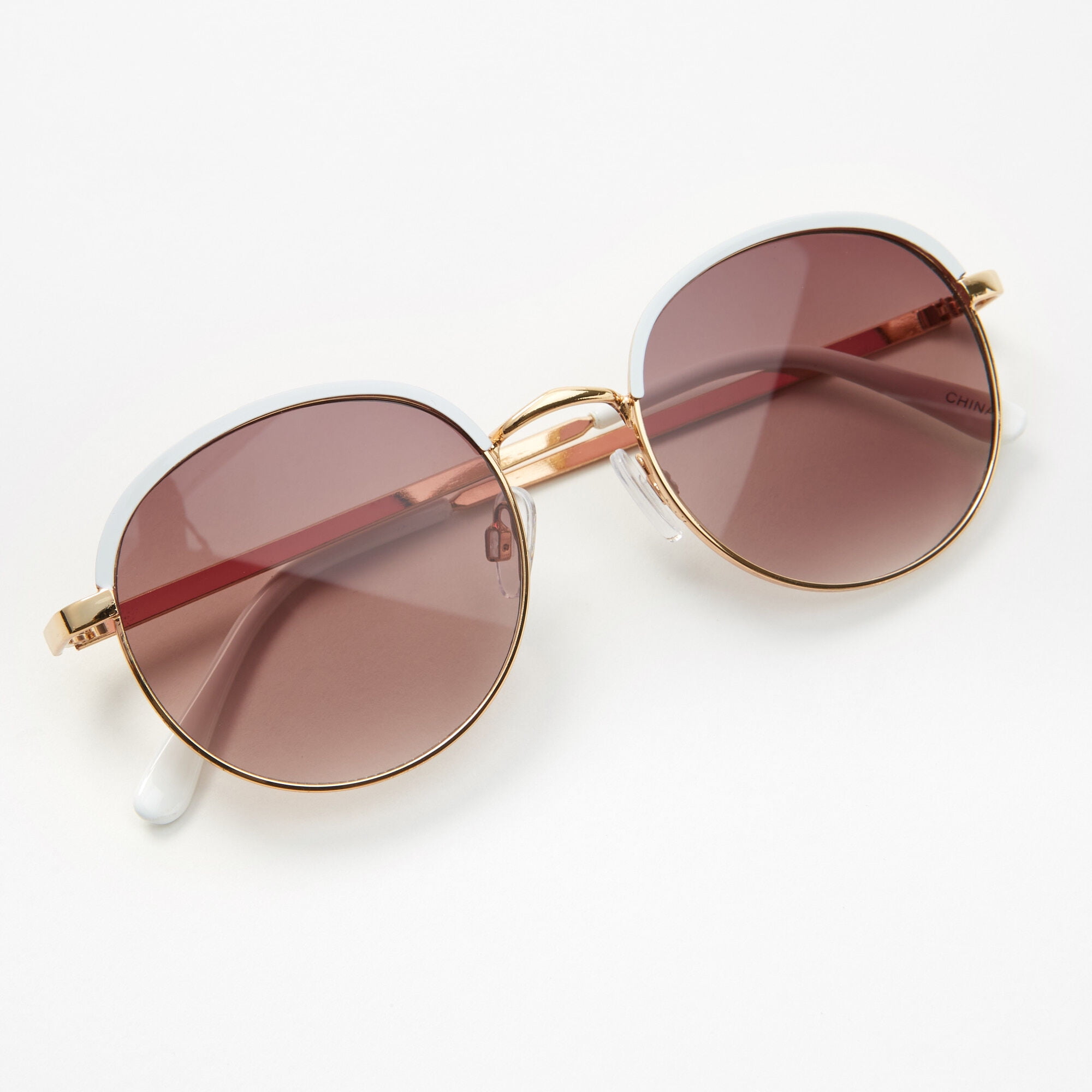 Claire s Gold White Round Frame Sunglasses Walmart