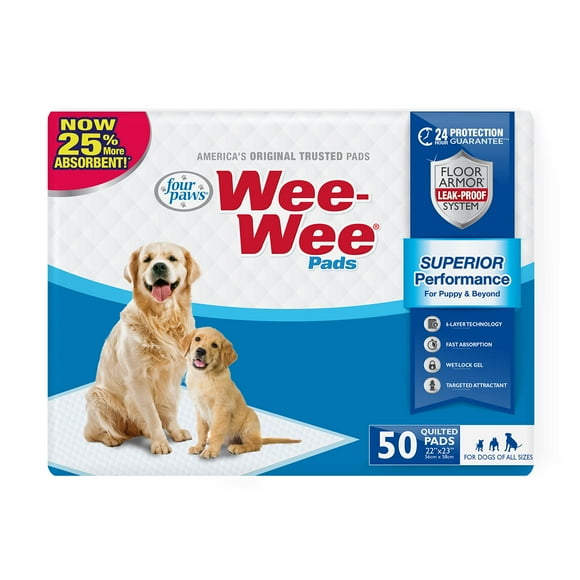 Almohadillas para orinar Four Paws Wee-Wee de alto rendimiento, 50 unidades