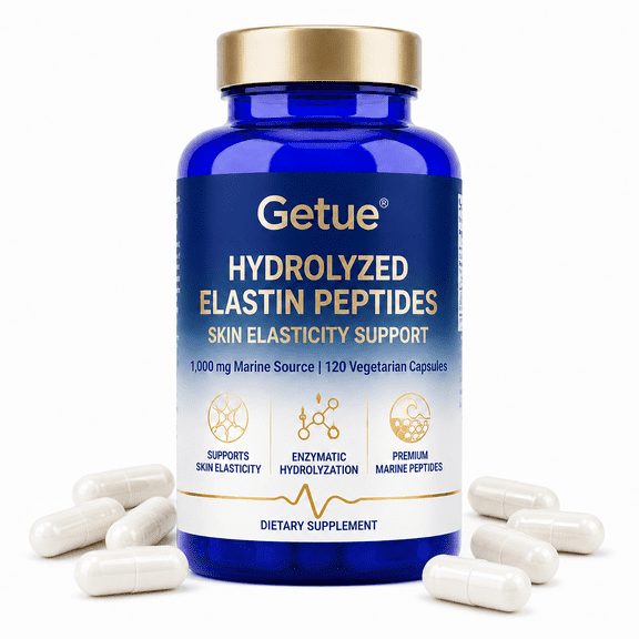 Getue Elastin Peptides Dietary Supplement 120 Capsules, Natural Skin Elasticity Support and Collagen Production for Smoother Resilient Skin