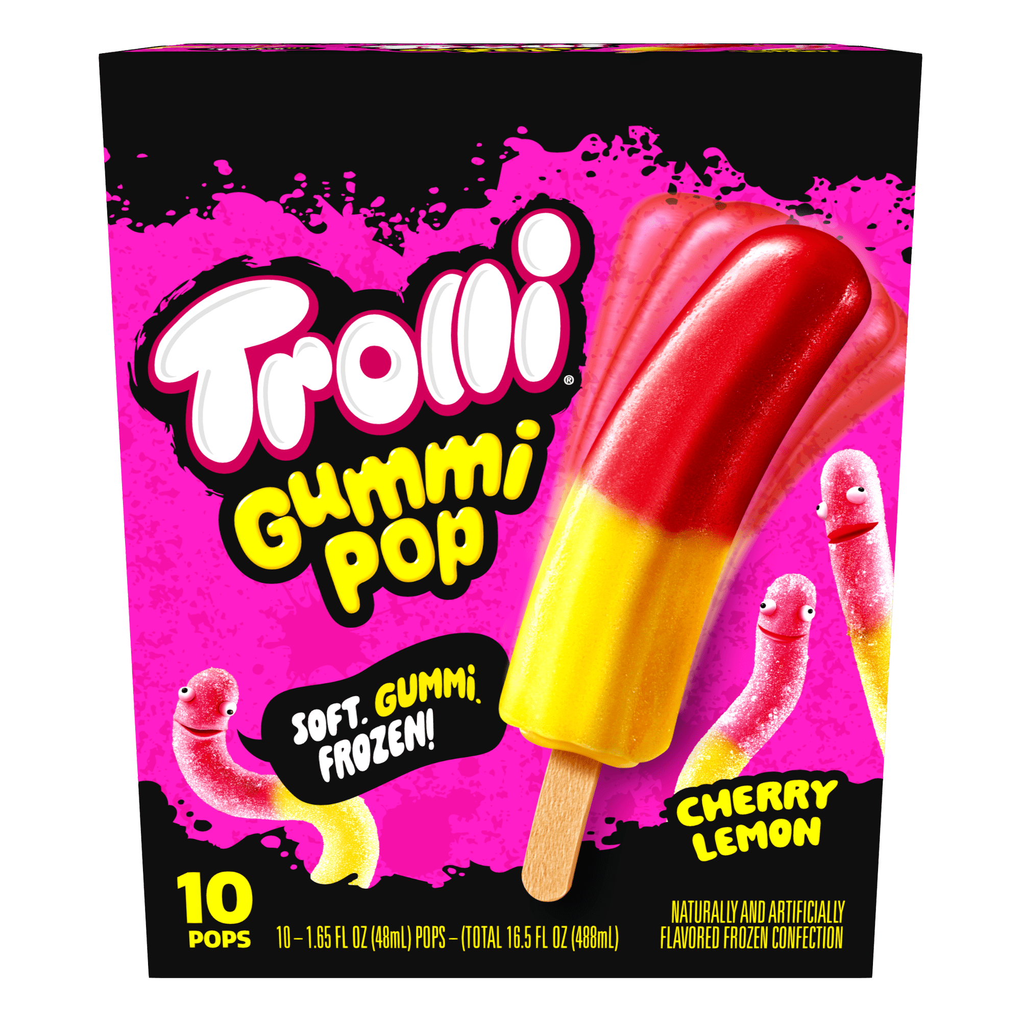 Trolli Frozen Gummi Ice Pops Chewy Sour Gummy Candy Frozen Dessert Snacks, Cherry Lemon, 10 Count