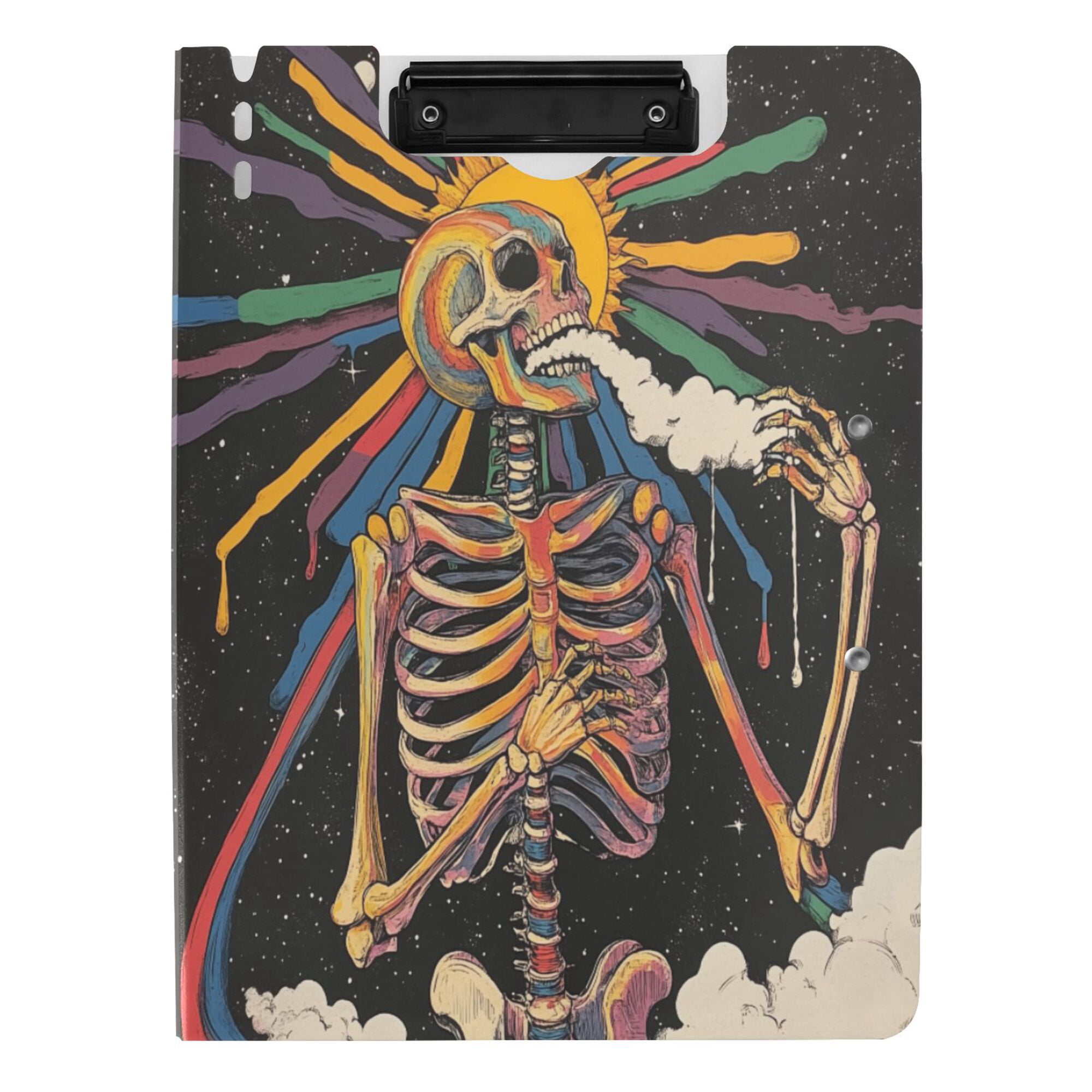 FORMRS A4 Clipboard Folder with Pen Holder Horizontal Foldable School Office Binder, Colorful Skeleton Sun