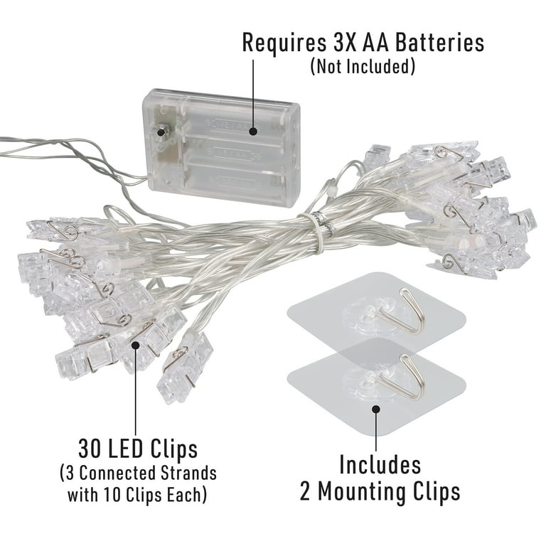 Xtreme Lit 50 x 20 Multi-Color Warm White LED Photo Clips Lights, 4 Indoor  Color Modes, 30 Photo Clips 