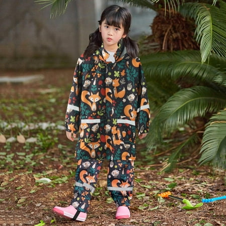 

Hunpta Children Boys Girls Dinosaur Rainbow Print Button Rain Jacket Hooded Raincoat Kids Long Sleeve Hoodie Trench Pants Outfits