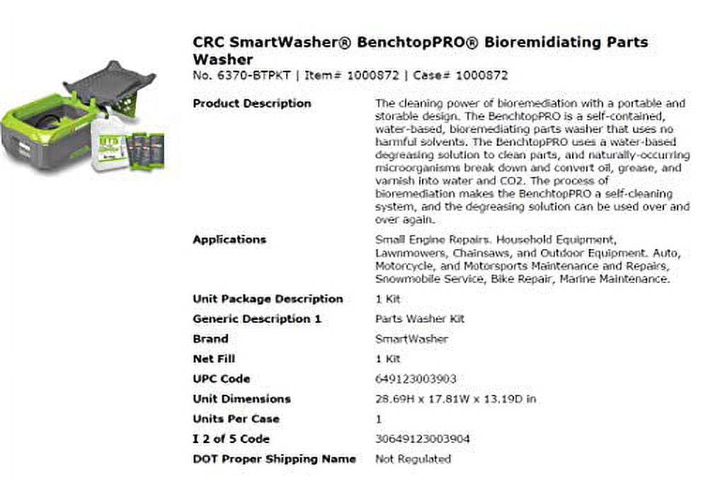 CRC SmartWasher BenchtopPRO Bioremidiating Parts Washer, 1000872