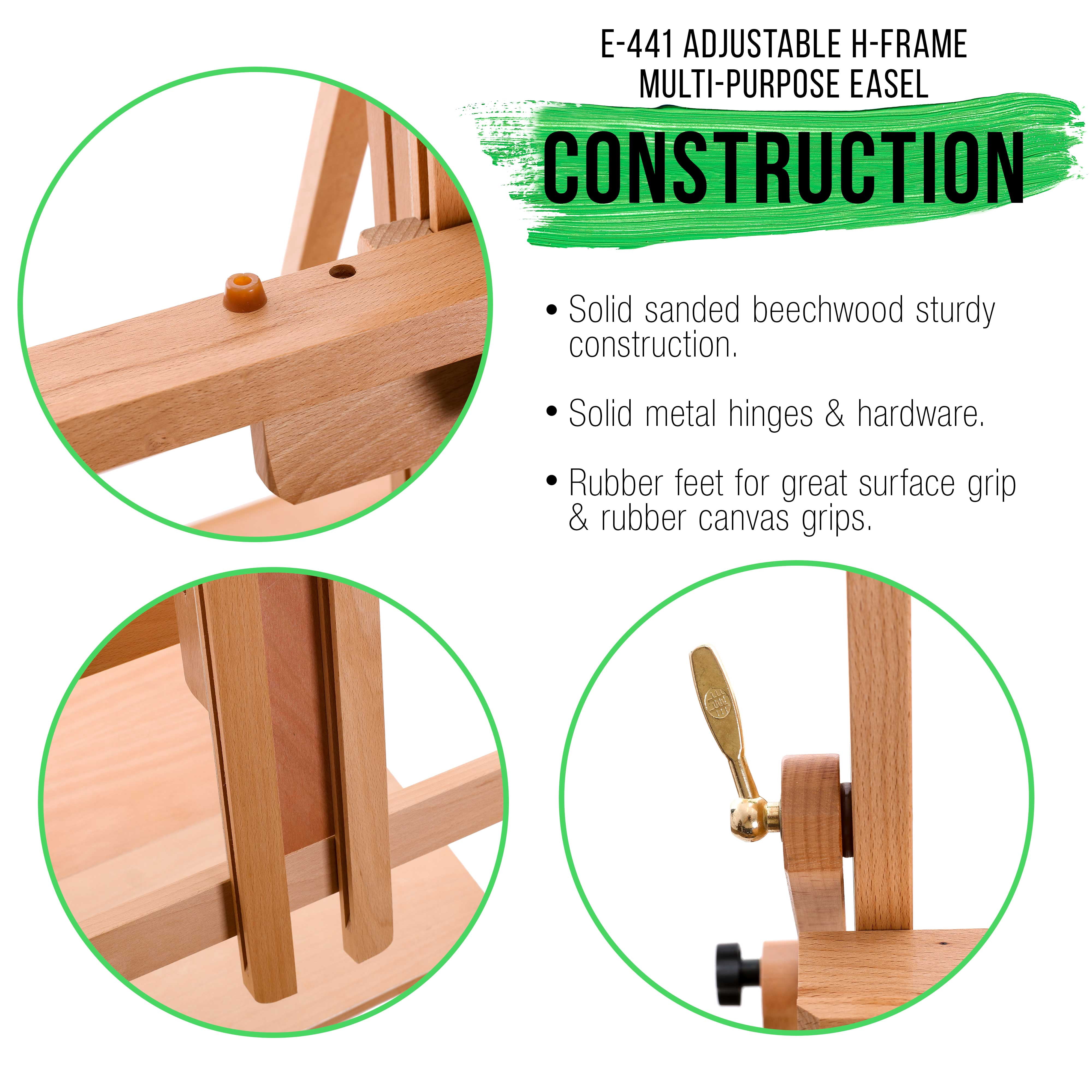 U.S. Art Supply Large Adjustable H-Frame Multi-Purpose Studio Artist Wooden Easel - Tilts Flat, Mast Adjusts to 88" High