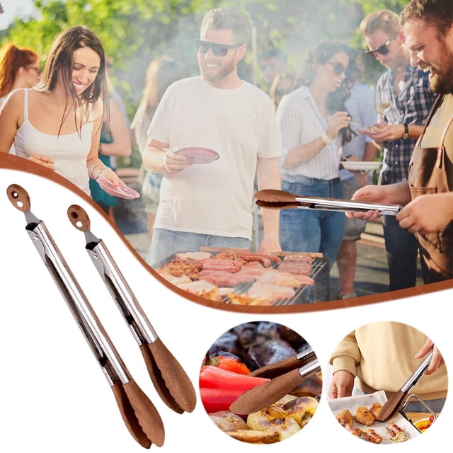Fiudx Pinza para Alimentos de Nogal, Pinzas Resistentes de 23 y 30 Cm, Mango de Madera Antirayaduras, para Barbacoa y Cocina, Herramienta Versátil para Servir, Juego de 2 Piezas, Construcción Ecológi