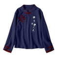 thumbnail image 5 of BILIKEYU Women's Cotton Linen Shirts Retro Mandarin Collar Chinese Frog Button Tops Blouse Retro Embroidered Vertical Collar and Buckle Elegant Clothing, Blue, 5 of 5