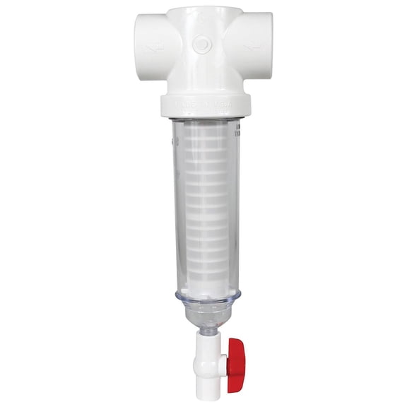 Vu-Flow 2 Inch Spin Down Sediment Filter - 100 Mesh Polyester Screen - Whole House Water Filter - 2" Slip Fitting with 1/2" Flush - Includes Teflon Tape