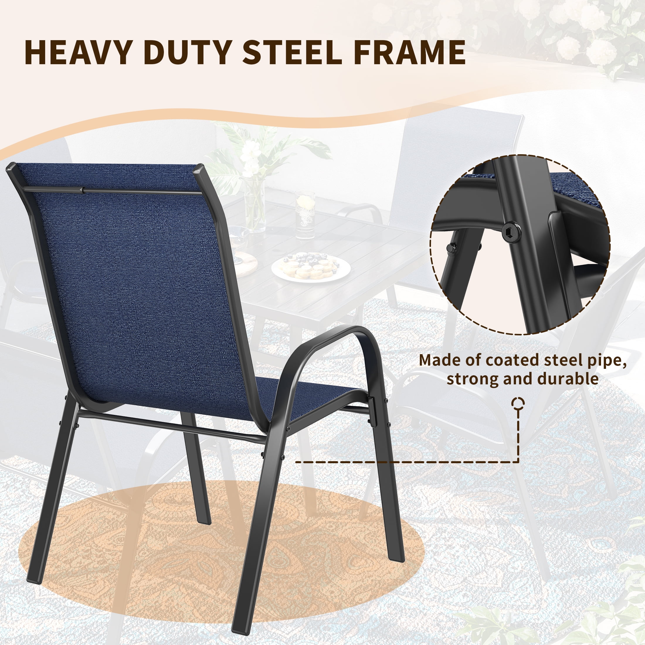 UDPATIO Patio Chairs Set of 2, Outdoor Dining Chairs High Back with All Weather Breathable Textilene, Metal Frame for Lawn Garden Backyard Deck, Blue