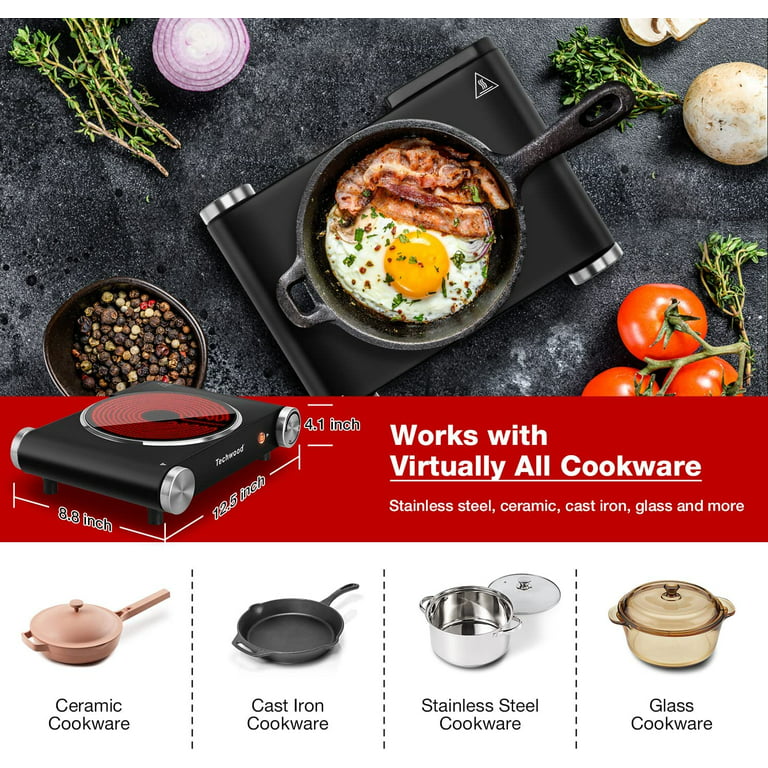 Techwood Hot Plate for Cooking, 1500W Electric Stove Countertop Single  Burner with Adjustable Temperature & Stay Cool Handles, 7.5” Cooktop for  Home/RV/Camp, Compatible for All Cookwares, Silver - Yahoo Shopping