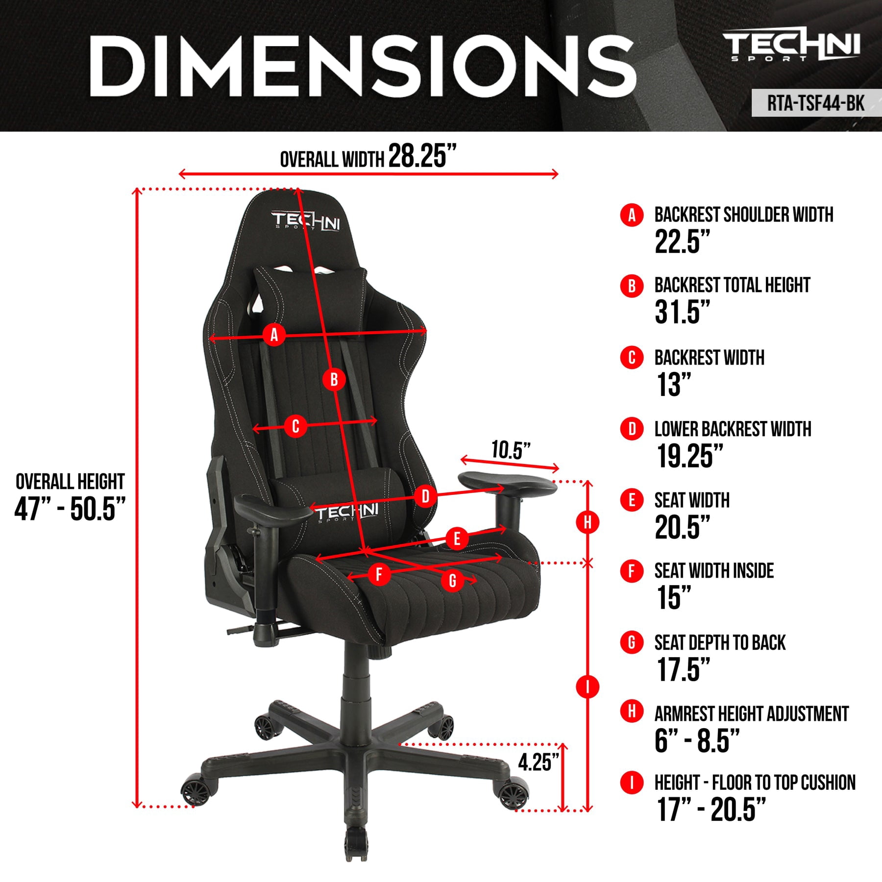 Techni Sport Echo Gaming Chair - Black RTA-TSF44-BK