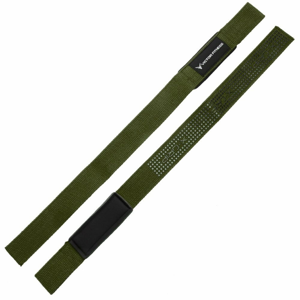 Victor Fitness 100% Top-Grain Leather Tapered Heavy-Duty Dual Prong Weightlifting Belt for Men and Women + 24" Padded Weightlifting Straps with X-Grip