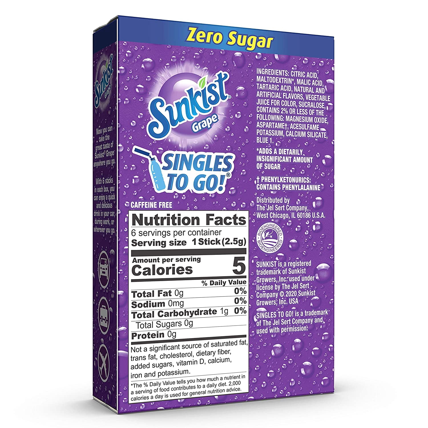Sunkist Soda Singles To Go Drink Mix, Grape, Non-Carbonated and Sugar-Free,0.53 Ounce (Pack of 12)