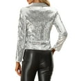 thumbnail image 3 of INSPIRE CHIC Sequin Jacket for Women's Contrast Collar Shiny Metallic Blazers, 3 of 5