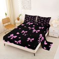 thumbnail image 2 of Erosebridal Princess Bowknot Bed Sheets for Girls, Cute Love Heart King Sheets, Black Pink, 4pcs, 2 of 6