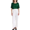 thumbnail image 2 of BLUSA ELEGANTE DE MANGA CORTA Y CUELLO REDONDO PARA MUJERES CHIC, TAMAÑO XS, VERDE OSCURO, 2 of 6