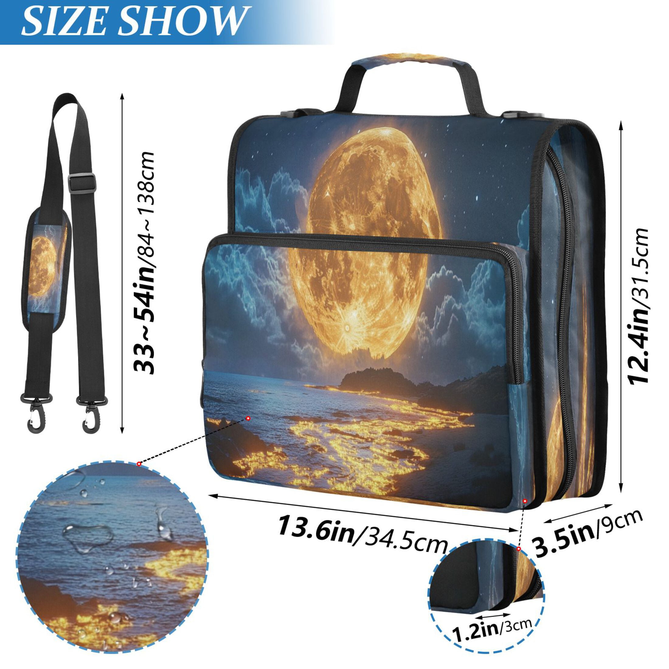 YAZAOO Zipper Binder trapper keeper Documents Organized Design Light Moon over Ocean Printed